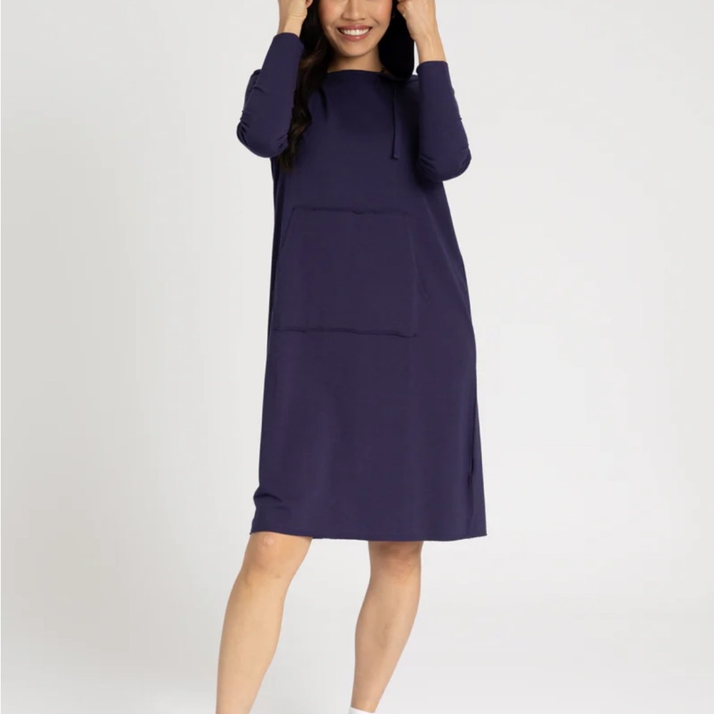 Drawstring Hoodie Dress in Navy